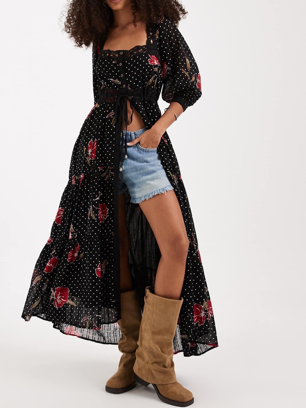 FREE PEOPLE Morning Meadows Maxi Dress - Red Floral Combo - Size XS NWT